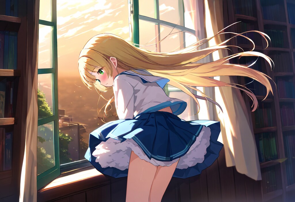 夕暮れの図書館