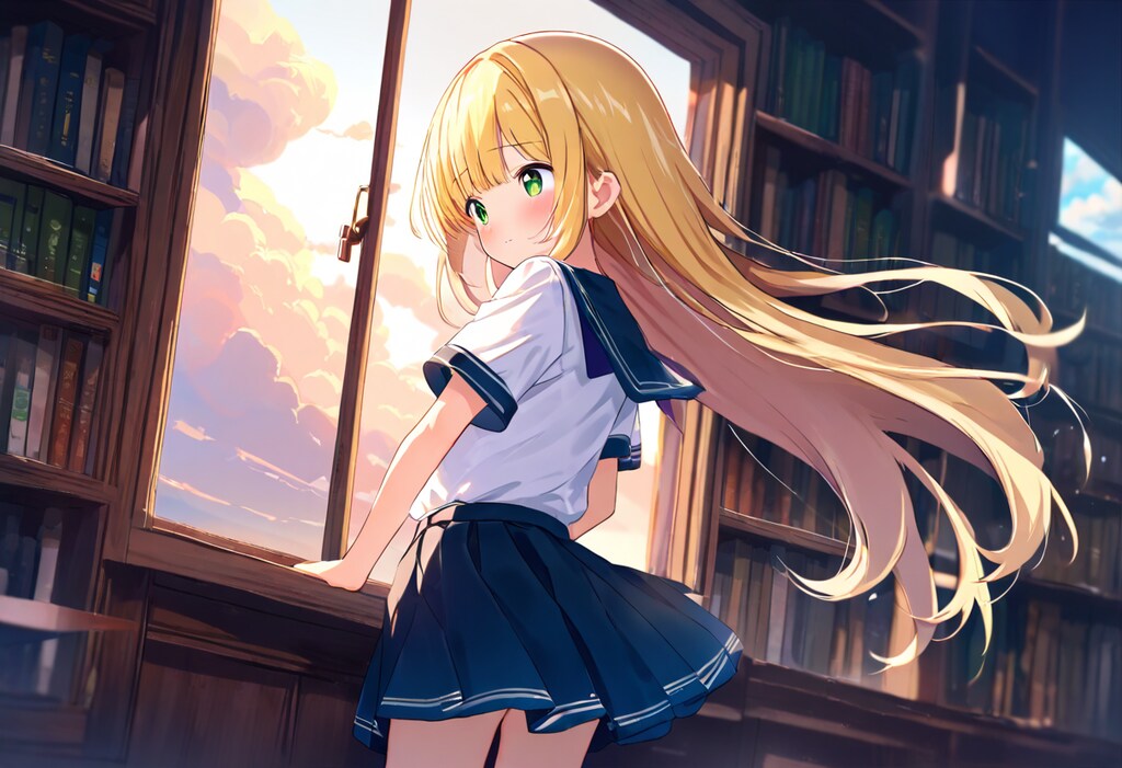 夕暮れの図書館