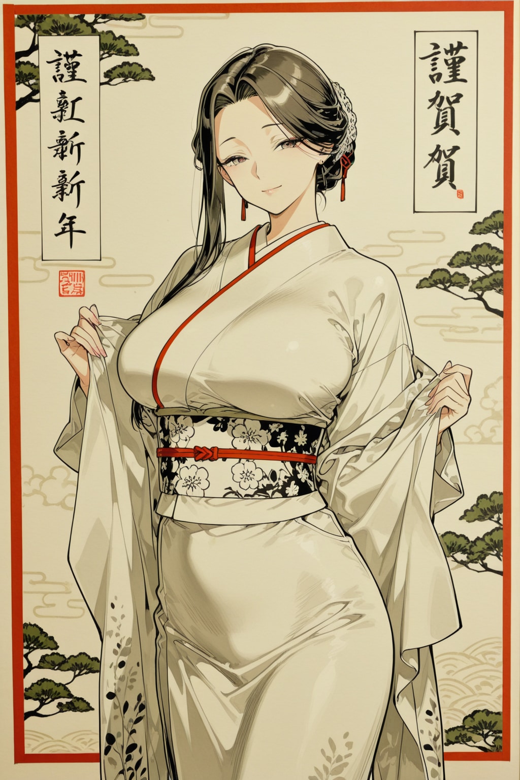 日本画で描く「chichi-pui美人」