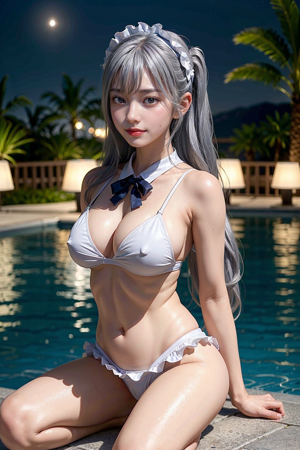 銀髪メイドとナイトプール