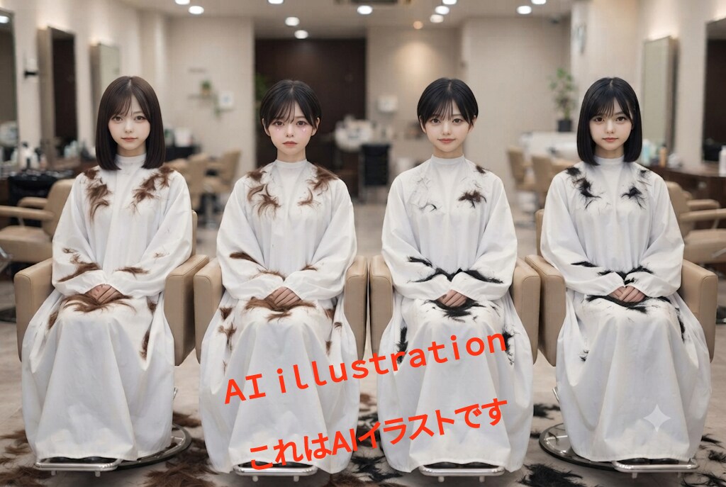 ボクにとってのふたりの初恋の美少女と、クールで大人びた美少女。 そして卒業まで長い黒髪を愛で続けた子。  AIイラストで4人のヘアカットを描いたけれど──  涙目の彼女は──
