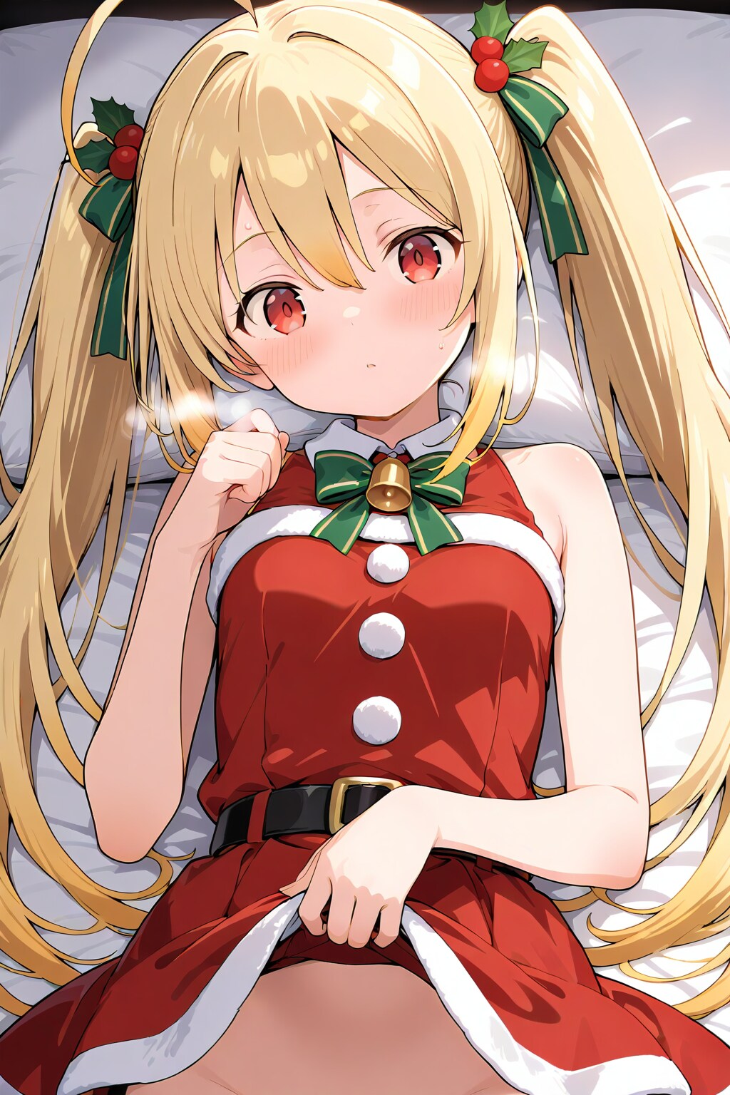 サンタ少女のたくし上げ