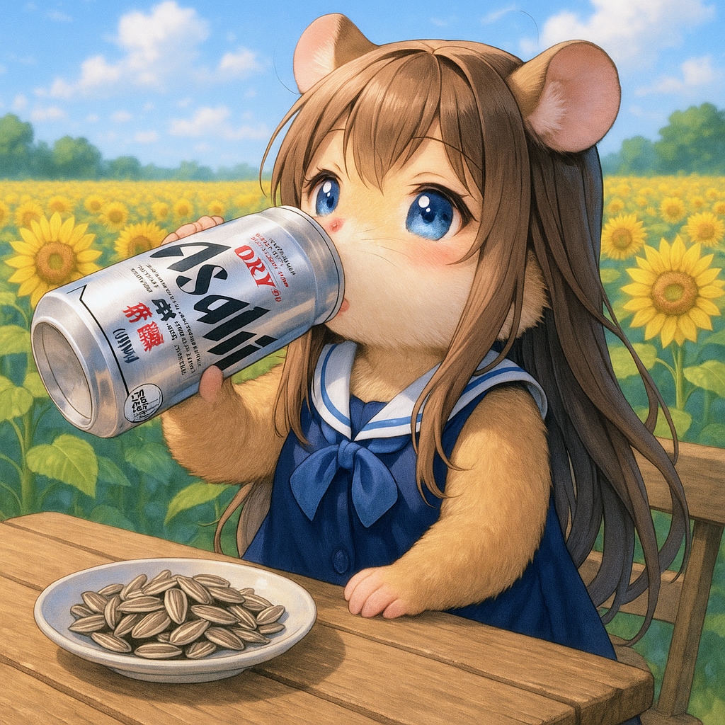 ひまわり畑のハムスター少女