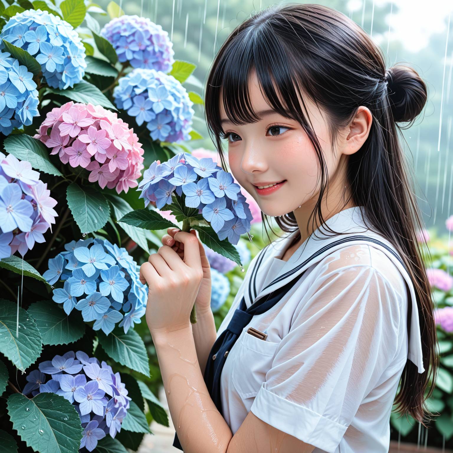 紫陽花と女子高生②