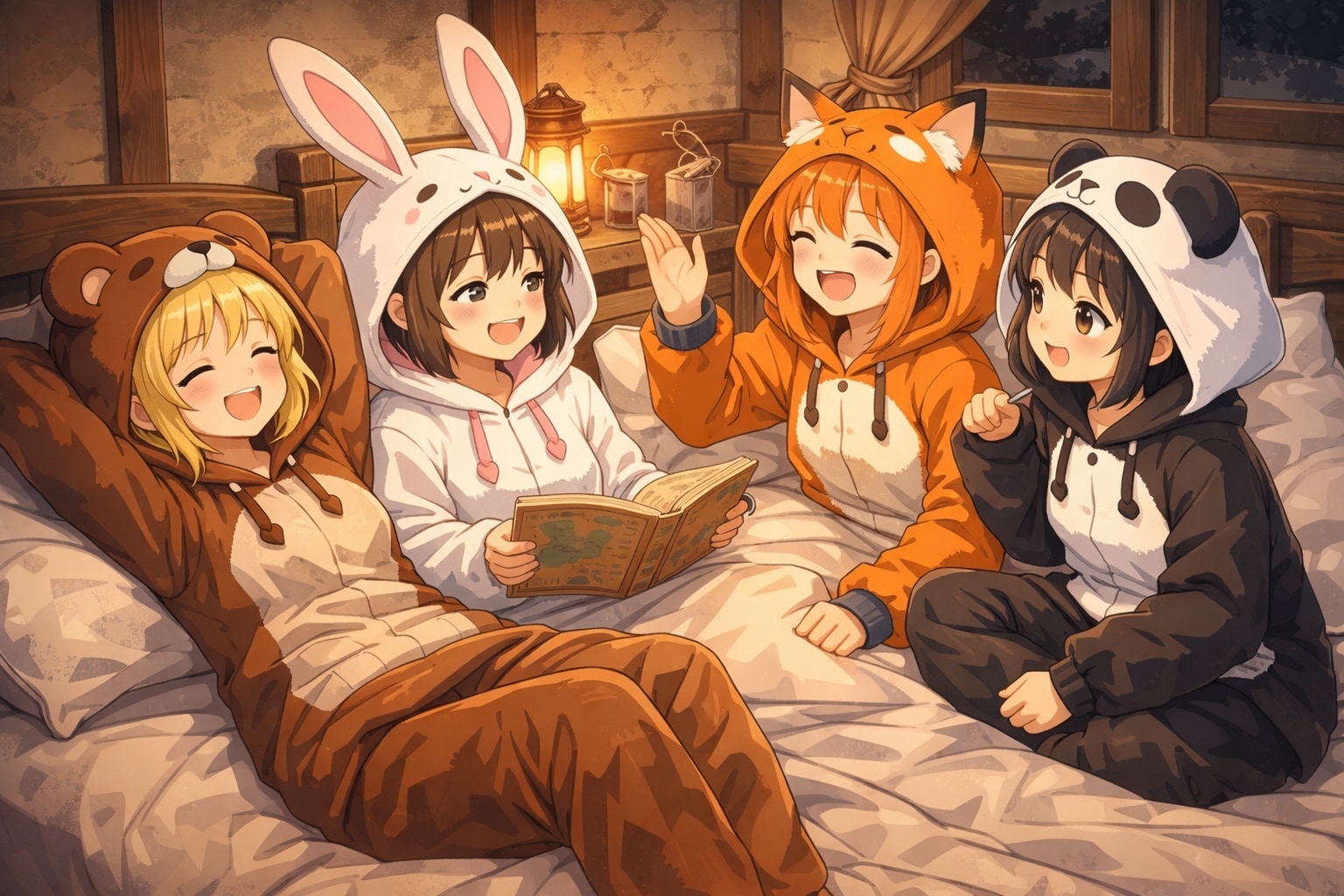 【All0407c】冒険者宿屋に泊まり、ベッドの上で今日の冒険の反省会（モデル: ChatGPT） | の人気AIイラスト・グラビア