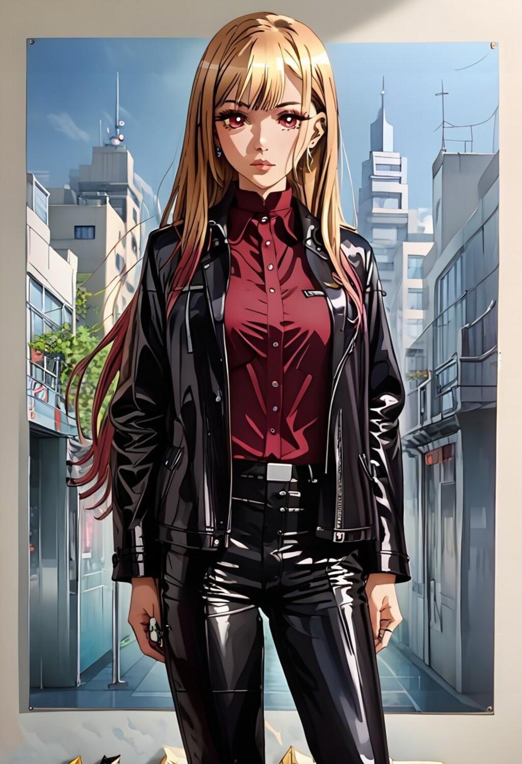 革ジャンを着た金髪ギャル