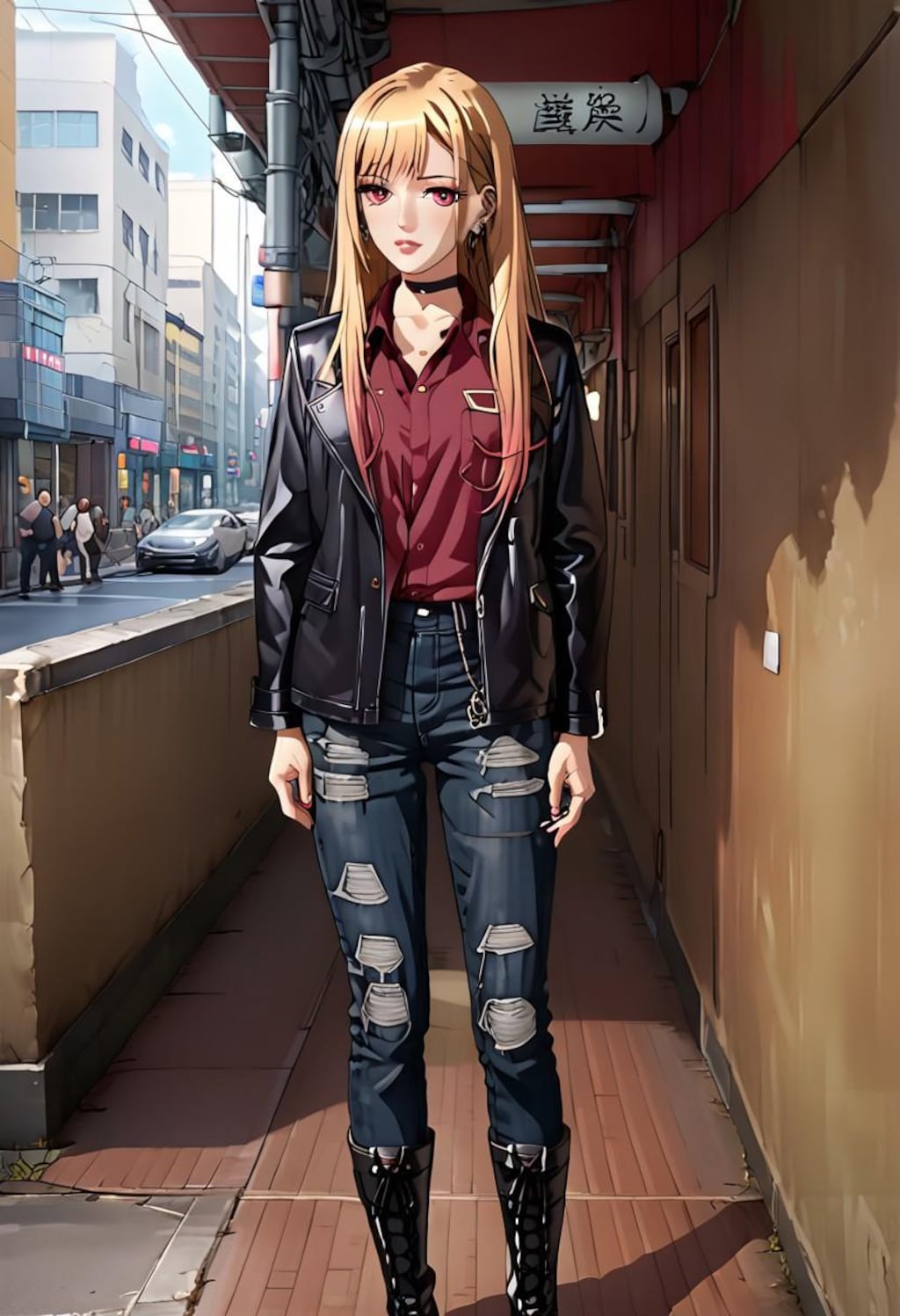 革ジャンを着た金髪ギャル