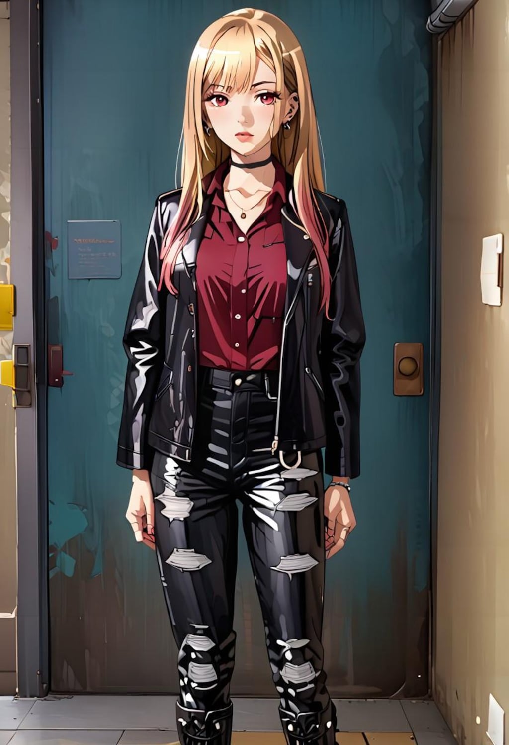 革ジャンを着た金髪ギャル