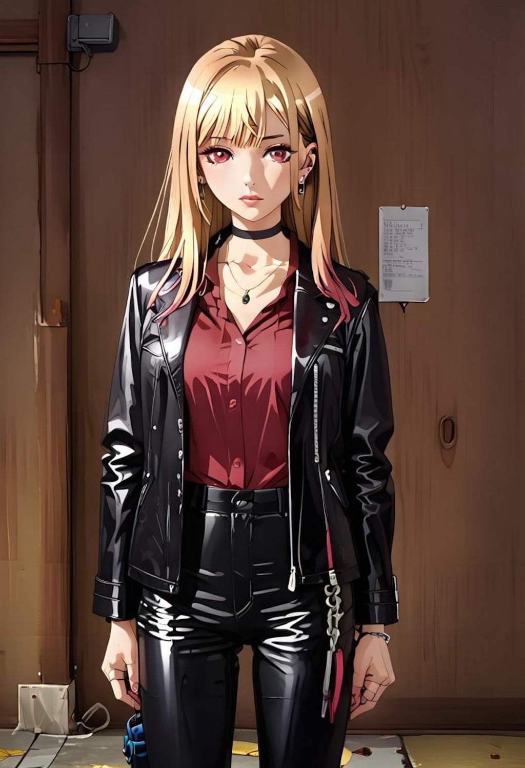 革ジャンを着た金髪ギャル