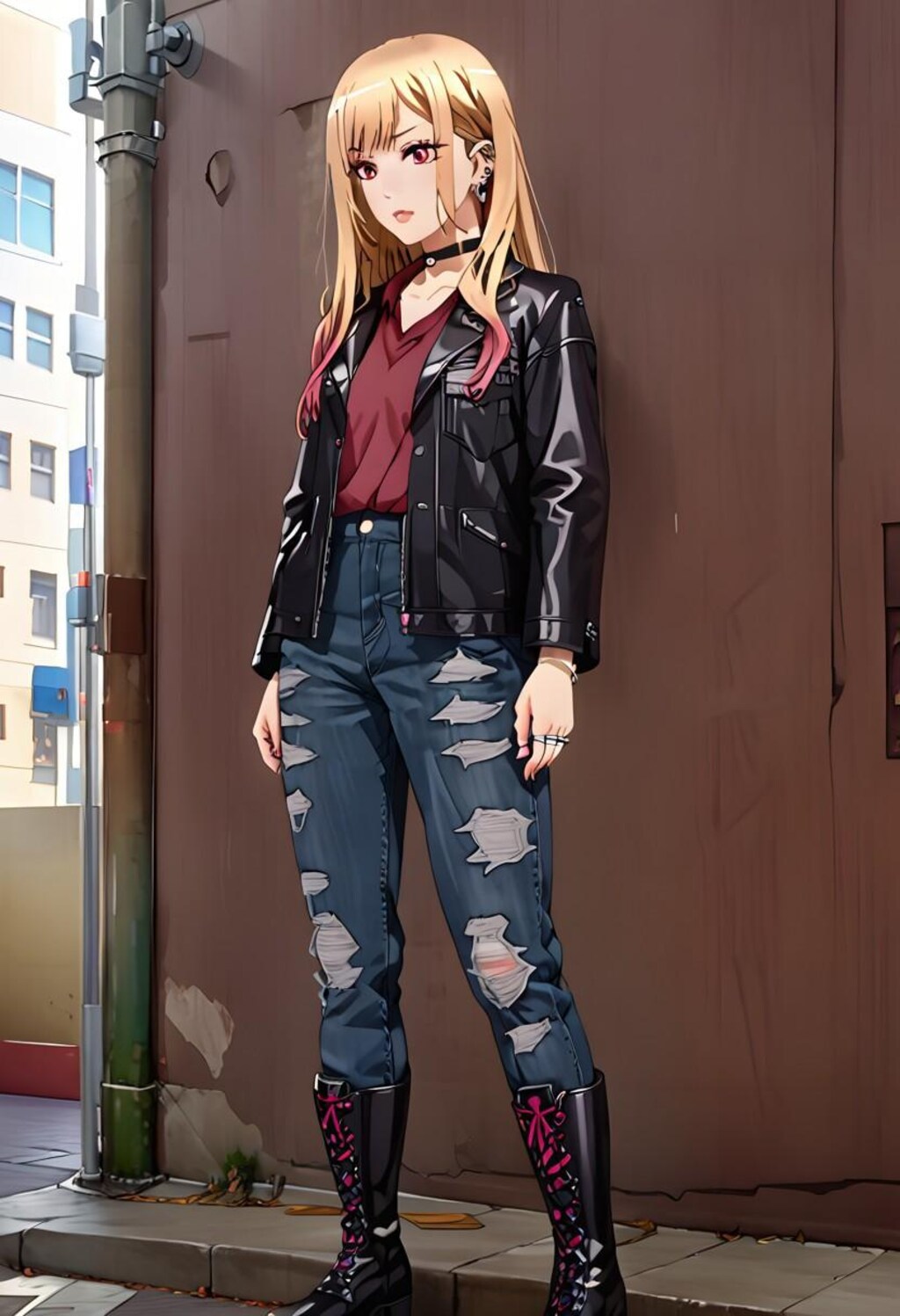 革ジャンを着た金髪ギャル