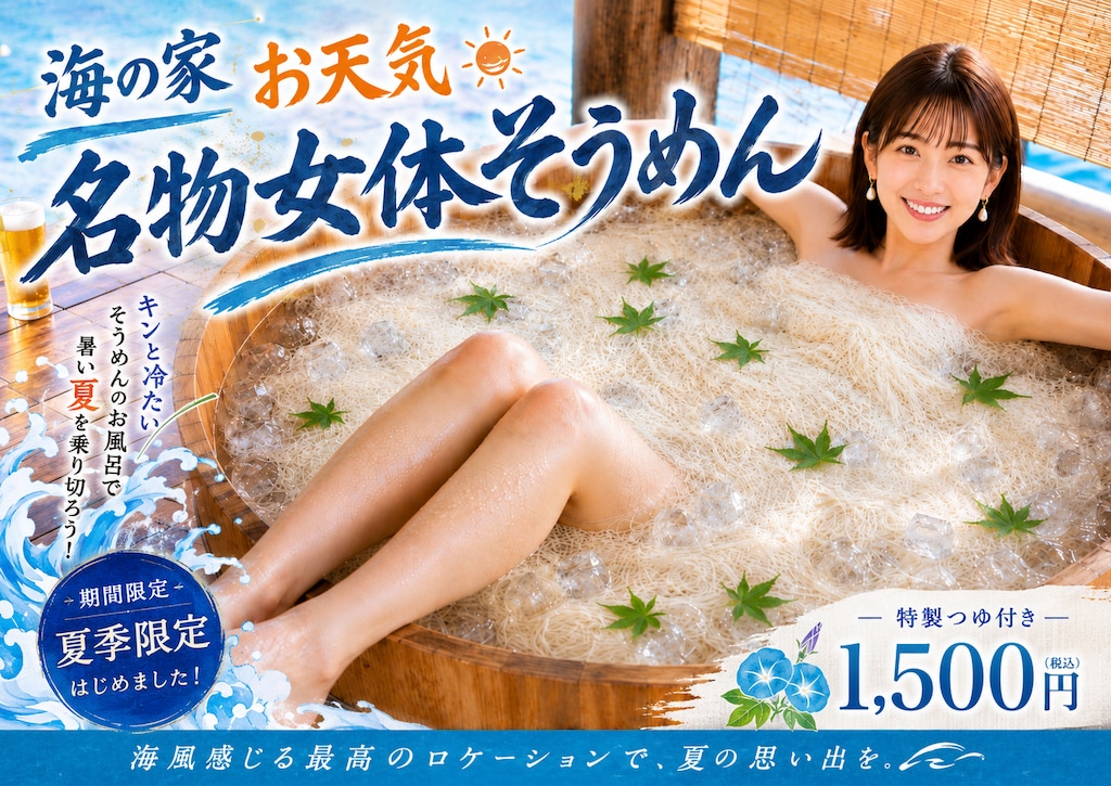 海の家お天気名物　女体そうめん