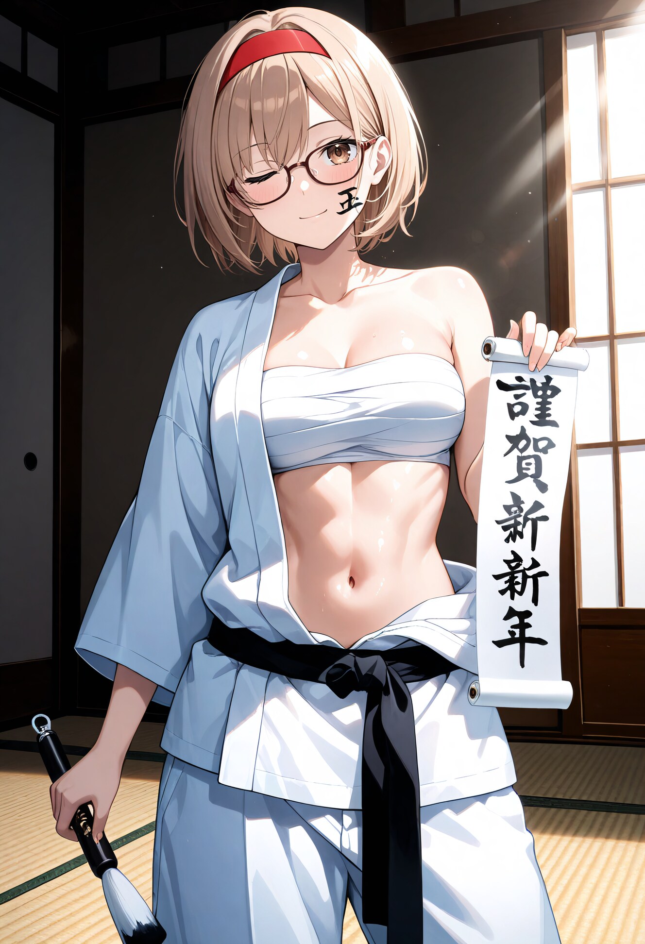 【今日の腹筋】書初めする智美