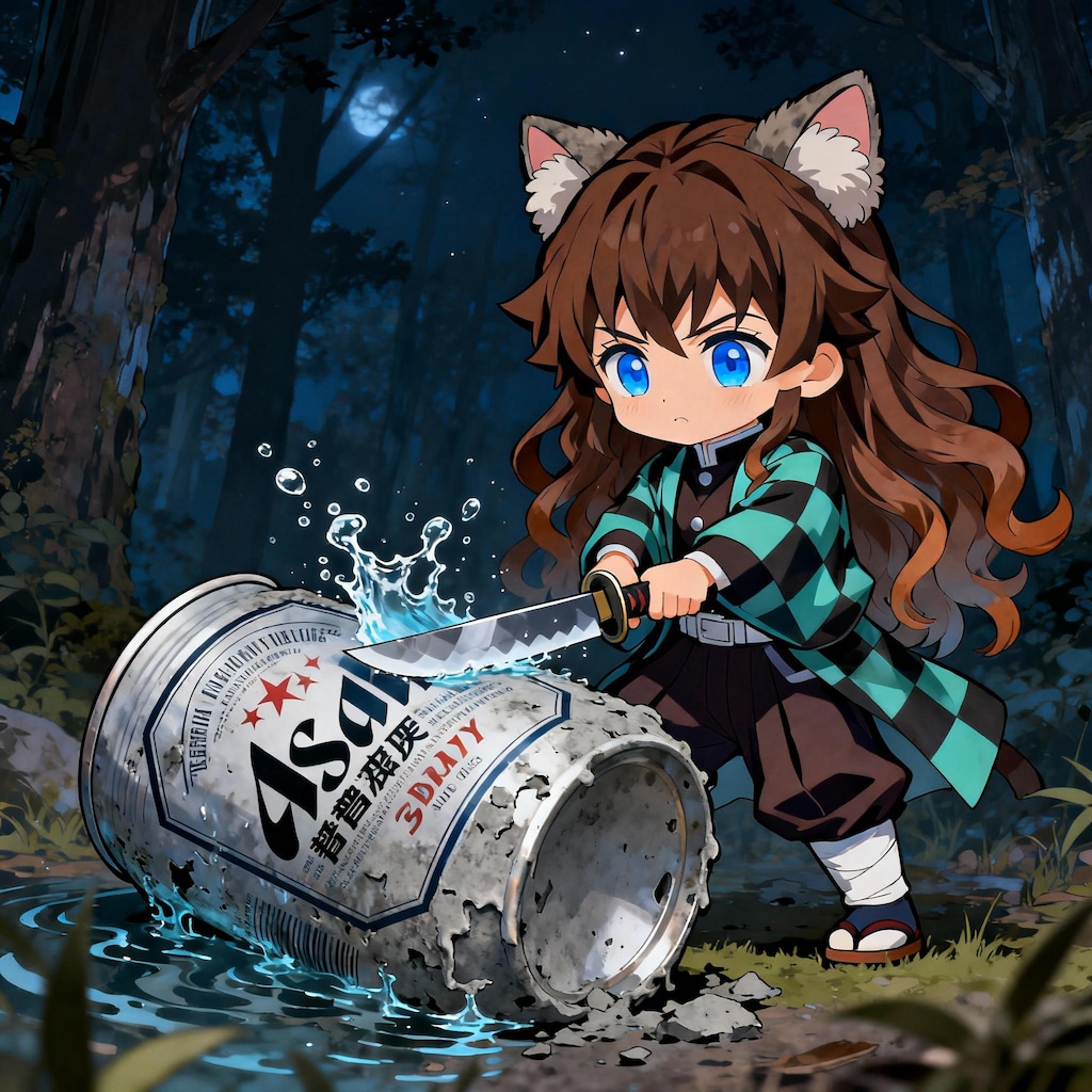 ビール缶を切った小さな女の子