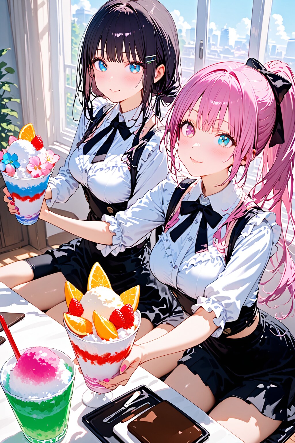 投稿企画の新モデルDRAGONと夏のスイーツを絵梨奈ちゃん芹奈さんの姉妹で生成しました❤️