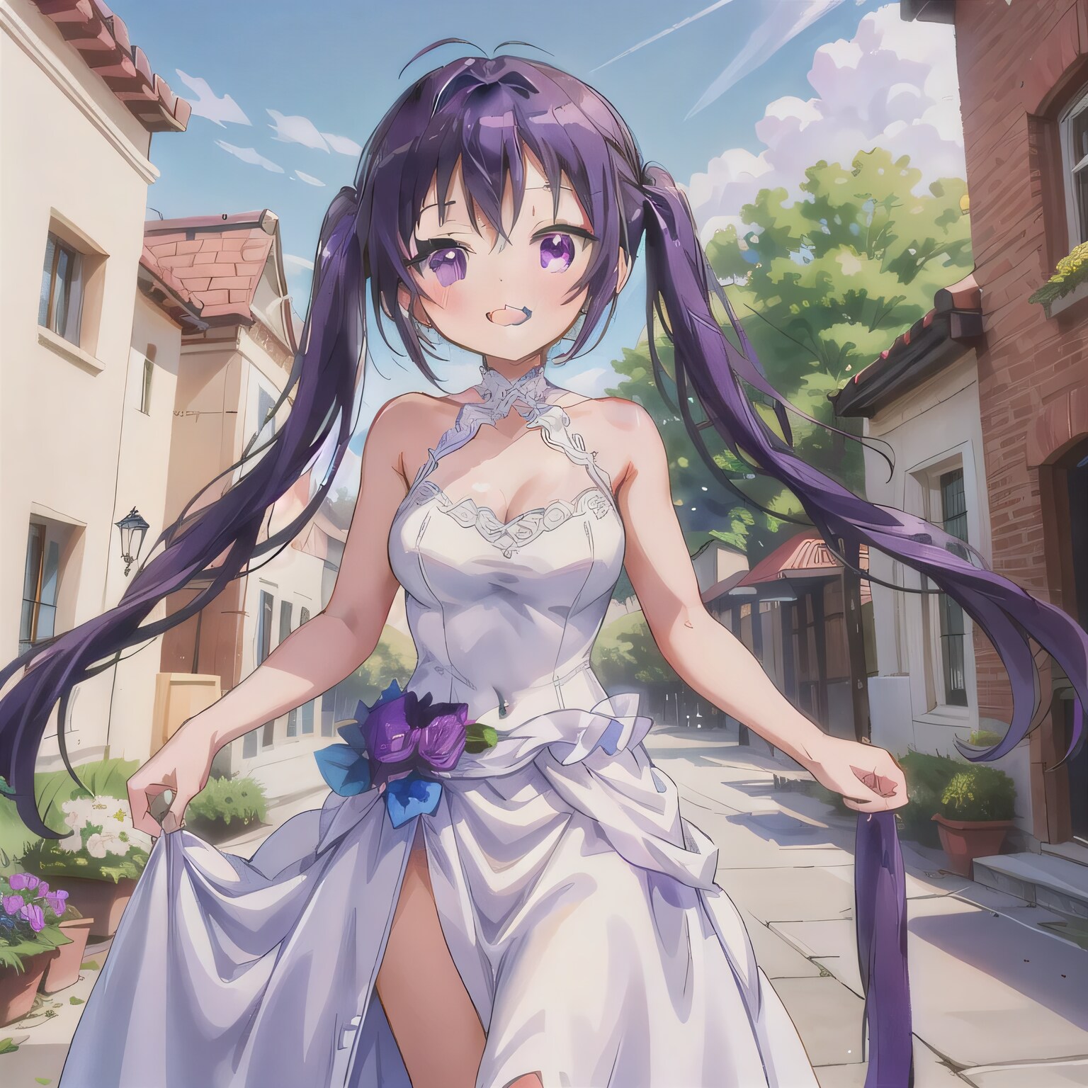 紫髪ツインテでウェディングドレスの少女 | の人気AIイラスト・グラビア