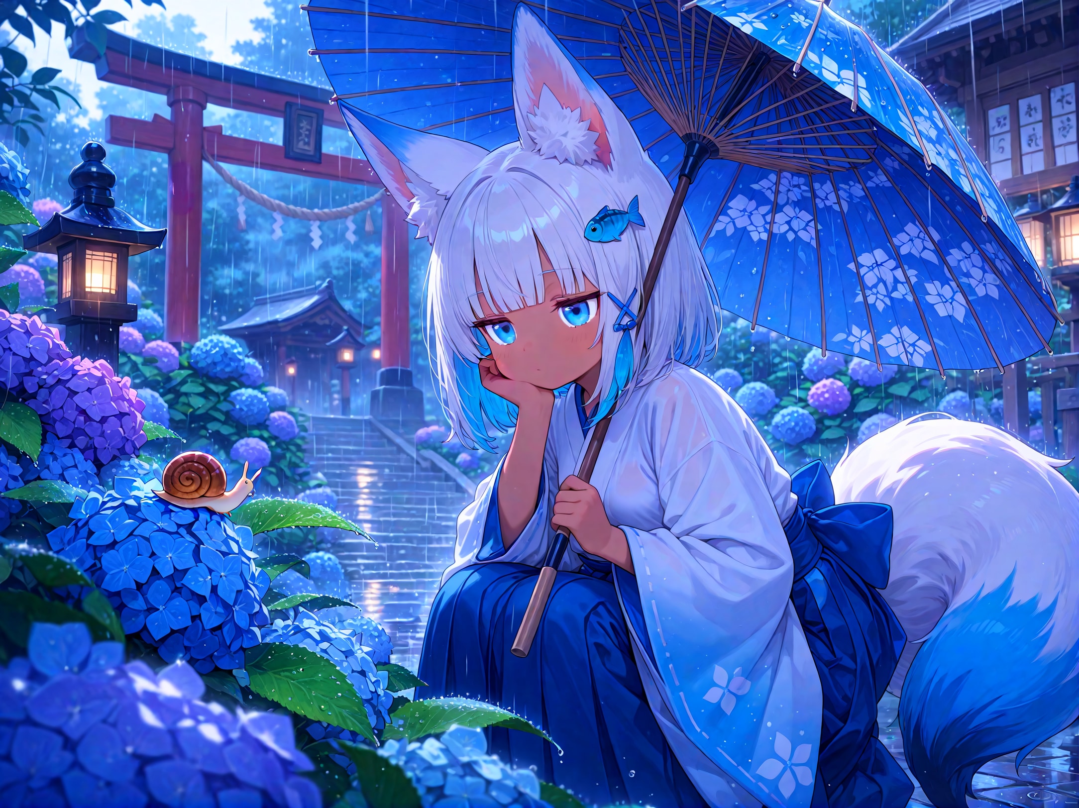 雨音と紫陽花の小さな出会い