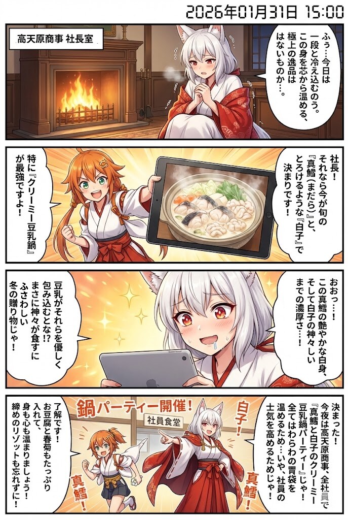 毎日漫画15時　タラと白子の豆乳鍋