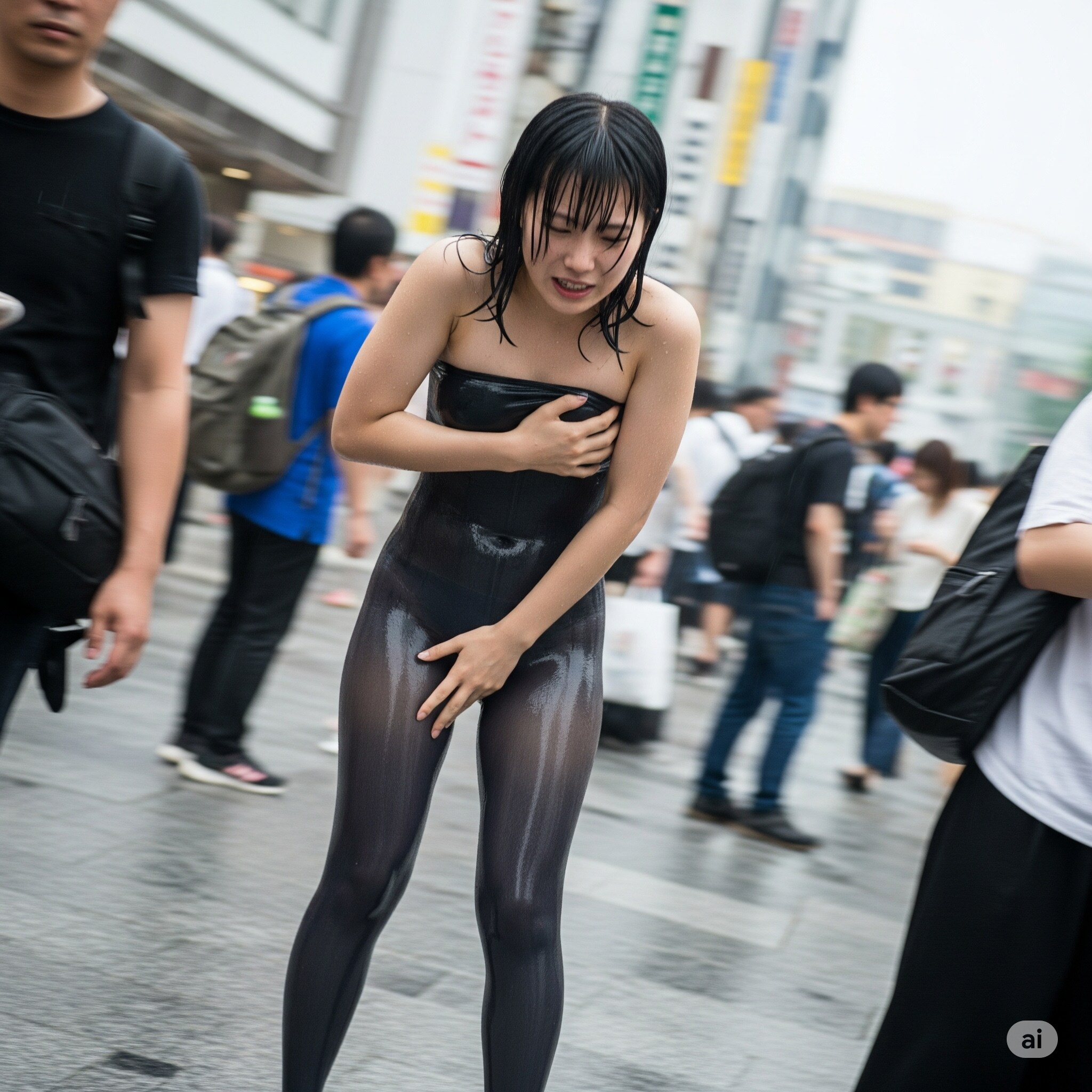 街中にいた全身タイツ露出プレイお姉さんを激写