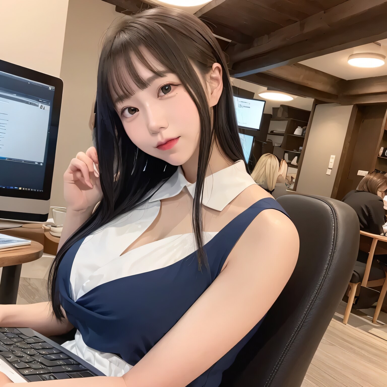 黒髪ロングで漫画喫茶の美女２７ | の人気AIイラスト・グラビア