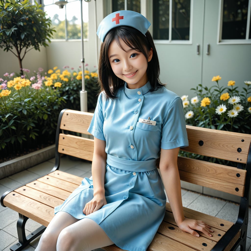 ナース-中庭で小休止