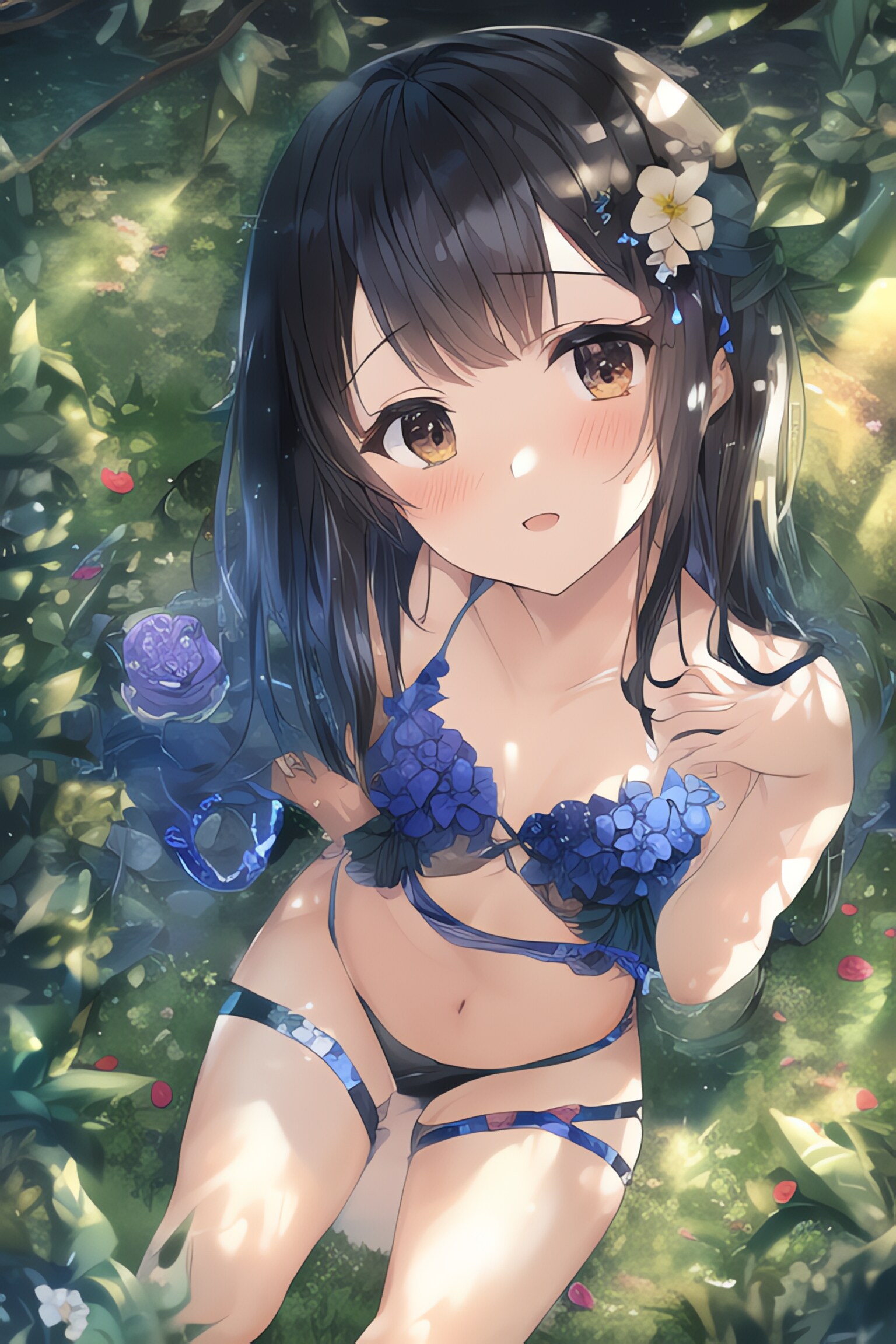水辺・見上げるガール