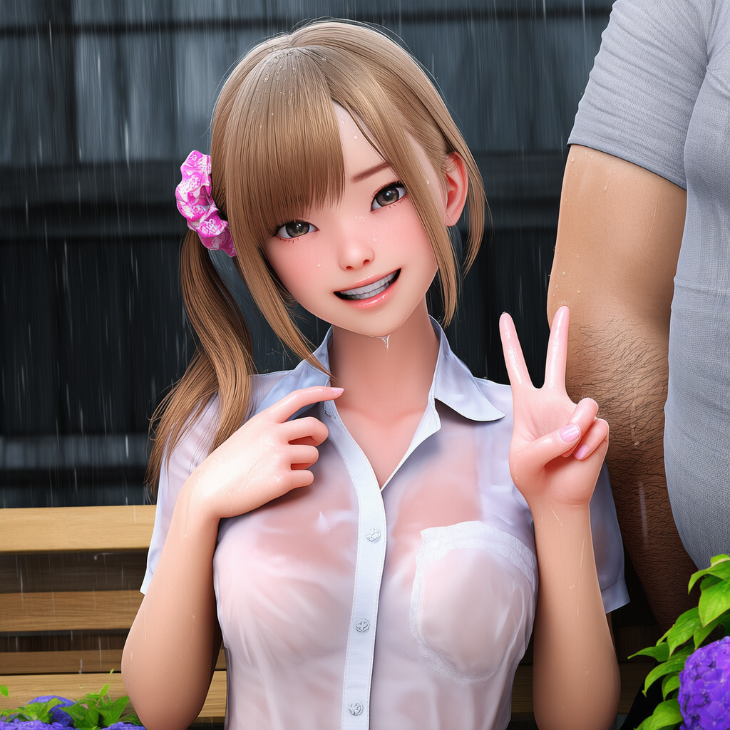 雨でびしょ濡れの男女