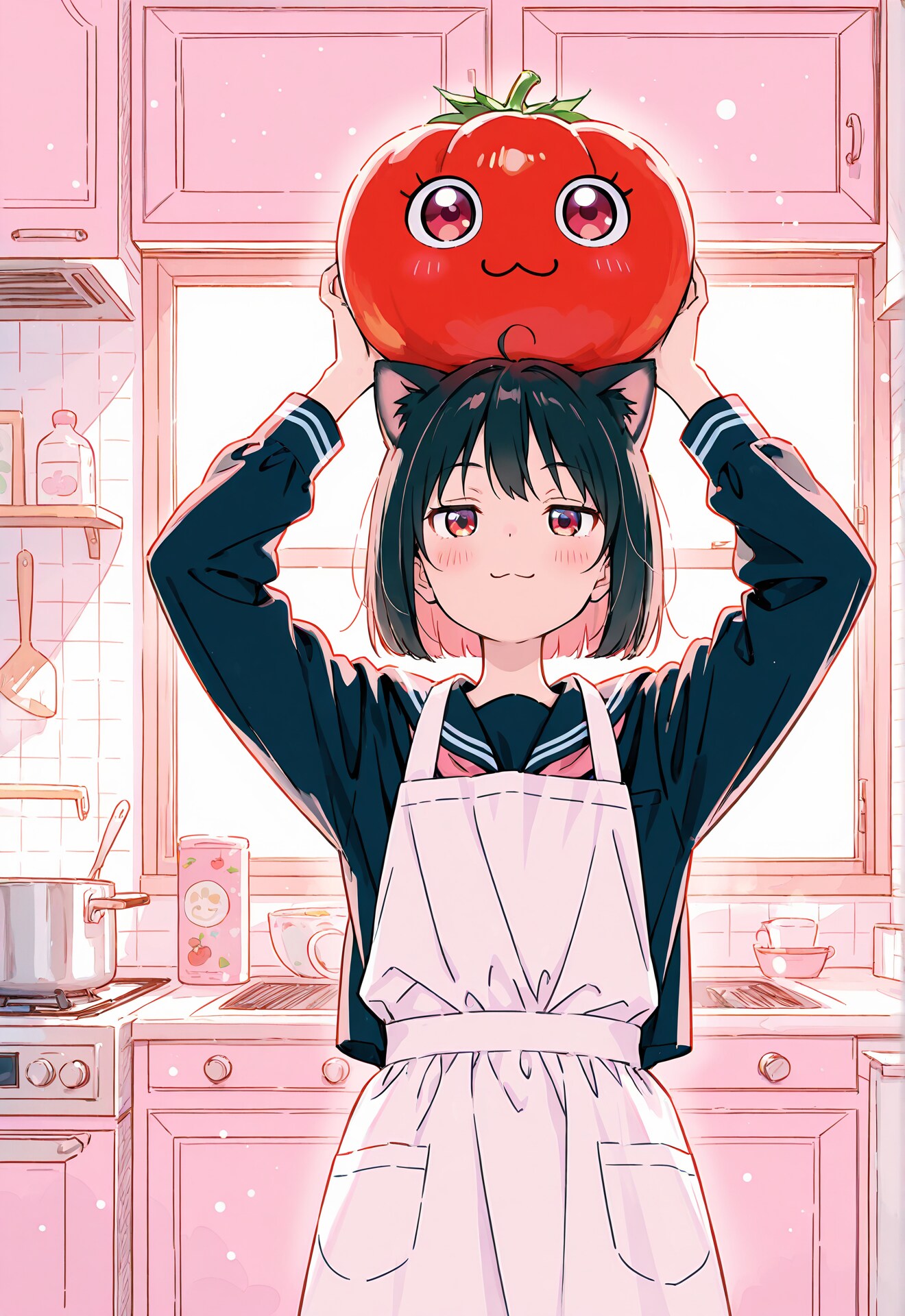 猫娘ちゃんの上のトマト🍅 | の人気AIイラスト・グラビア