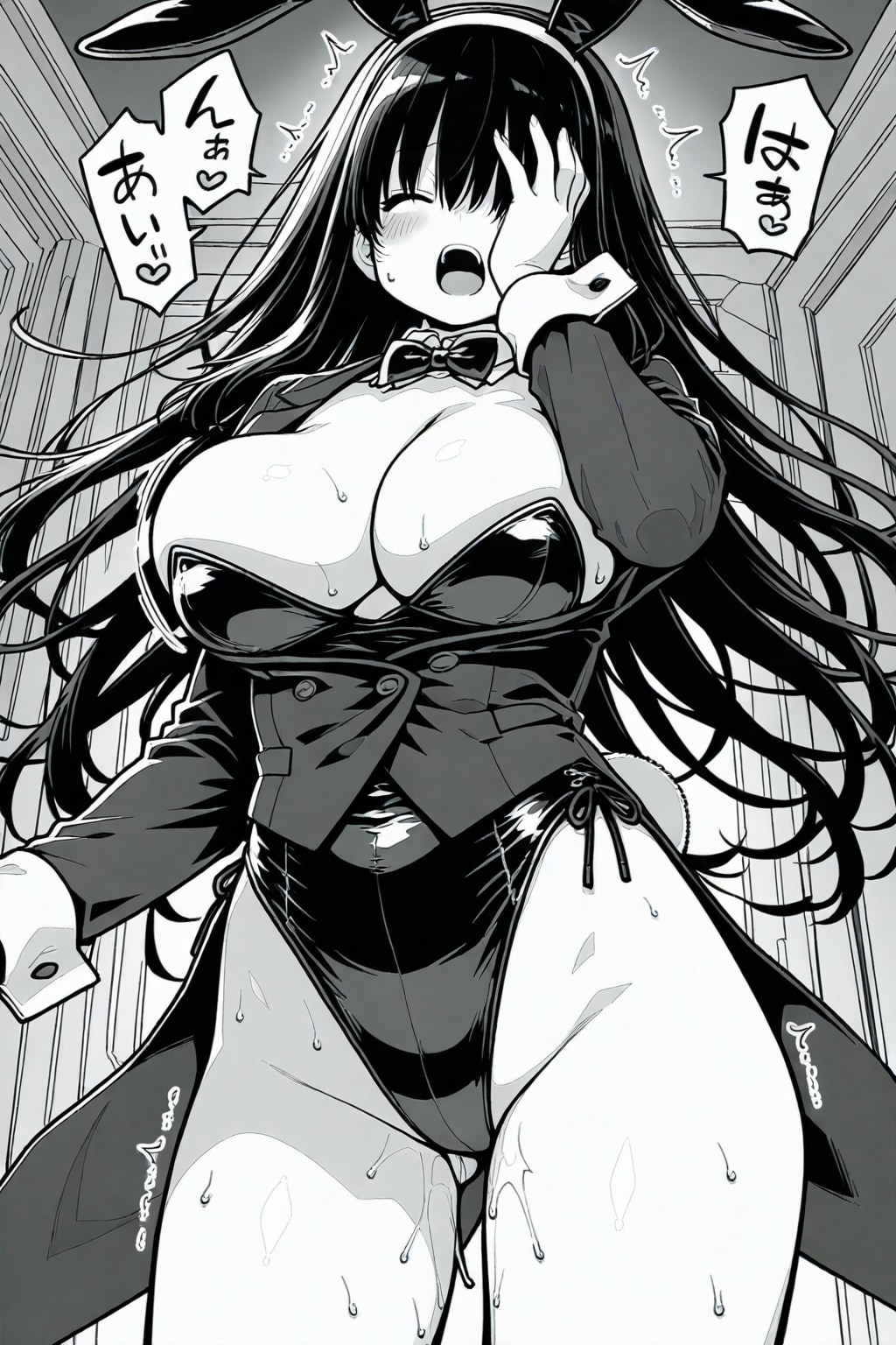 むちかわ絵柄で倒されちゃう💦・・ハイレグバニー型女戦闘員達💦（AI漫画風イラスト）