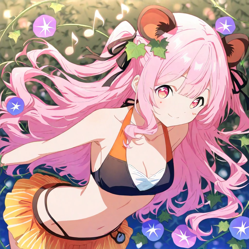 スタイリッシュな朝顔の蔓が頭から生えたミツバチが好きな少女