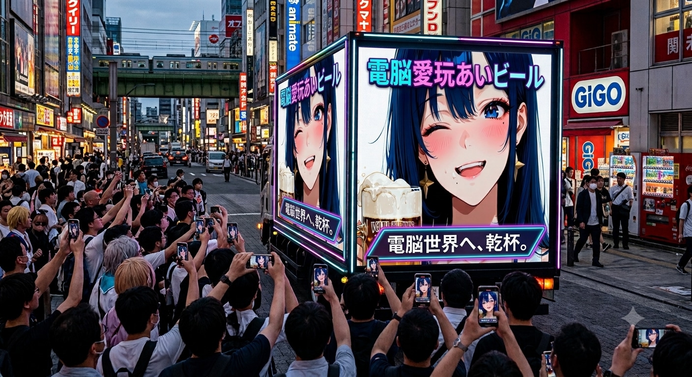 あいの至福の「ぷはー！」顔アドトラック、電網世界より出撃！