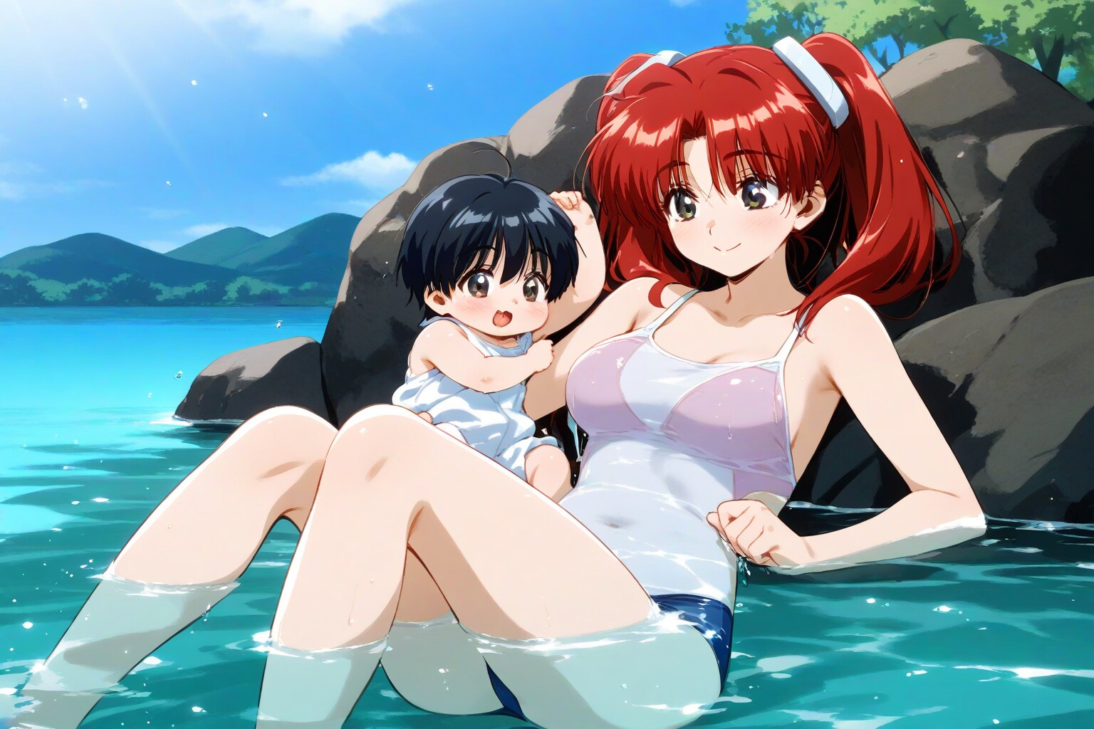 我が子とビーチ
