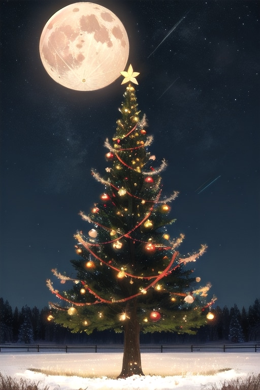 満月とクリスマスツリー | の人気AIイラスト・グラビア