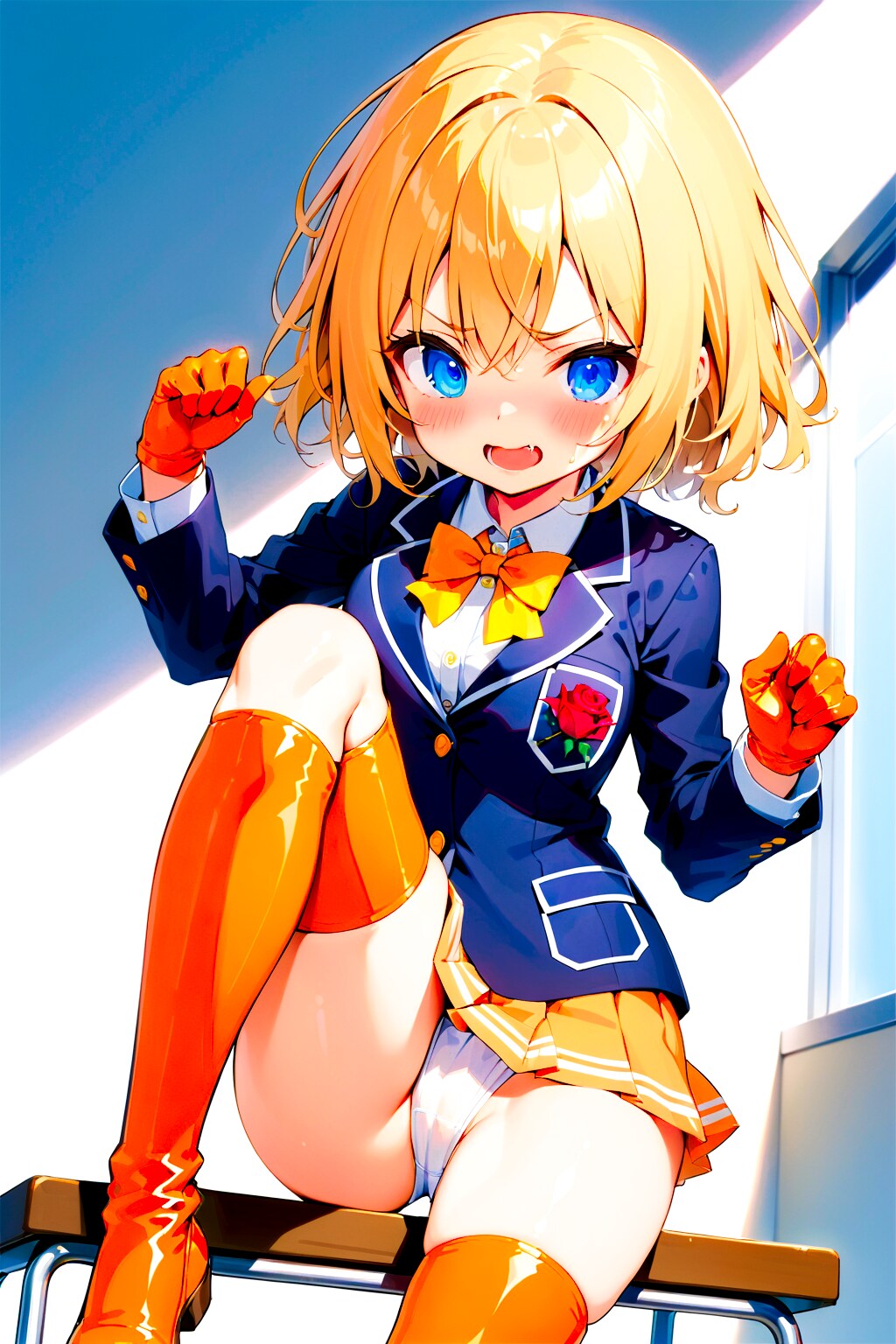 制服姿の正義の競泳水着ヒロインちゃん！