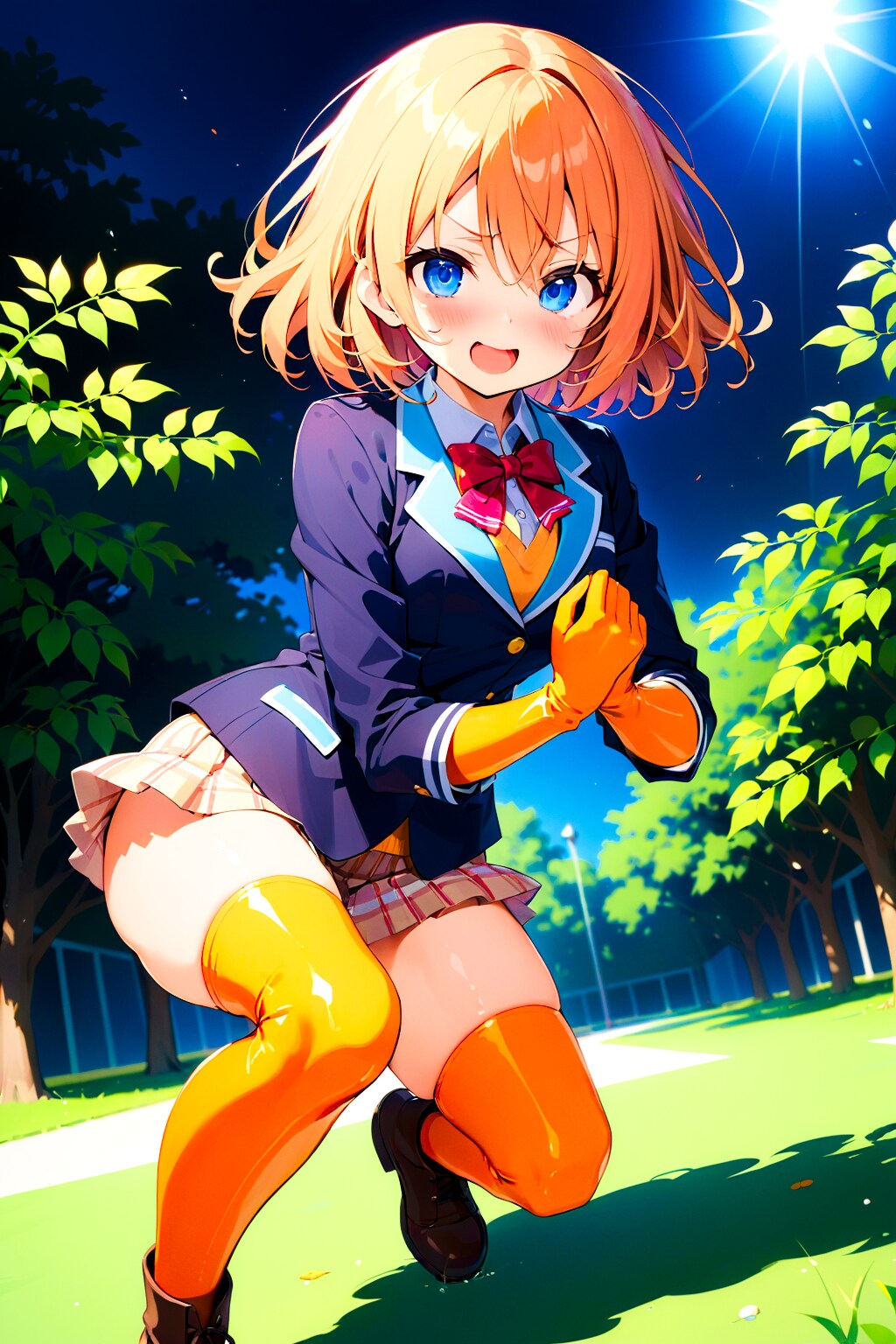 制服姿の正義の競泳水着ヒロインちゃん！