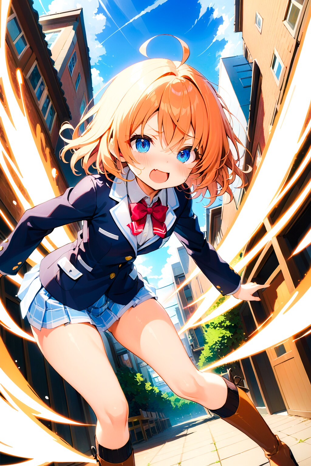 制服姿の正義の競泳水着ヒロインちゃん！