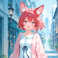 赤の霊狐とひ孫娘 2枚目