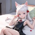 白猫,くつろぐ,ベッド 3枚目