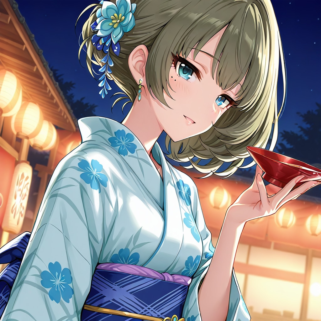 お酒を飲む、浴衣を着た高垣楓さん　ーひな祭りという事でー | の人気AIイラスト・グラビア