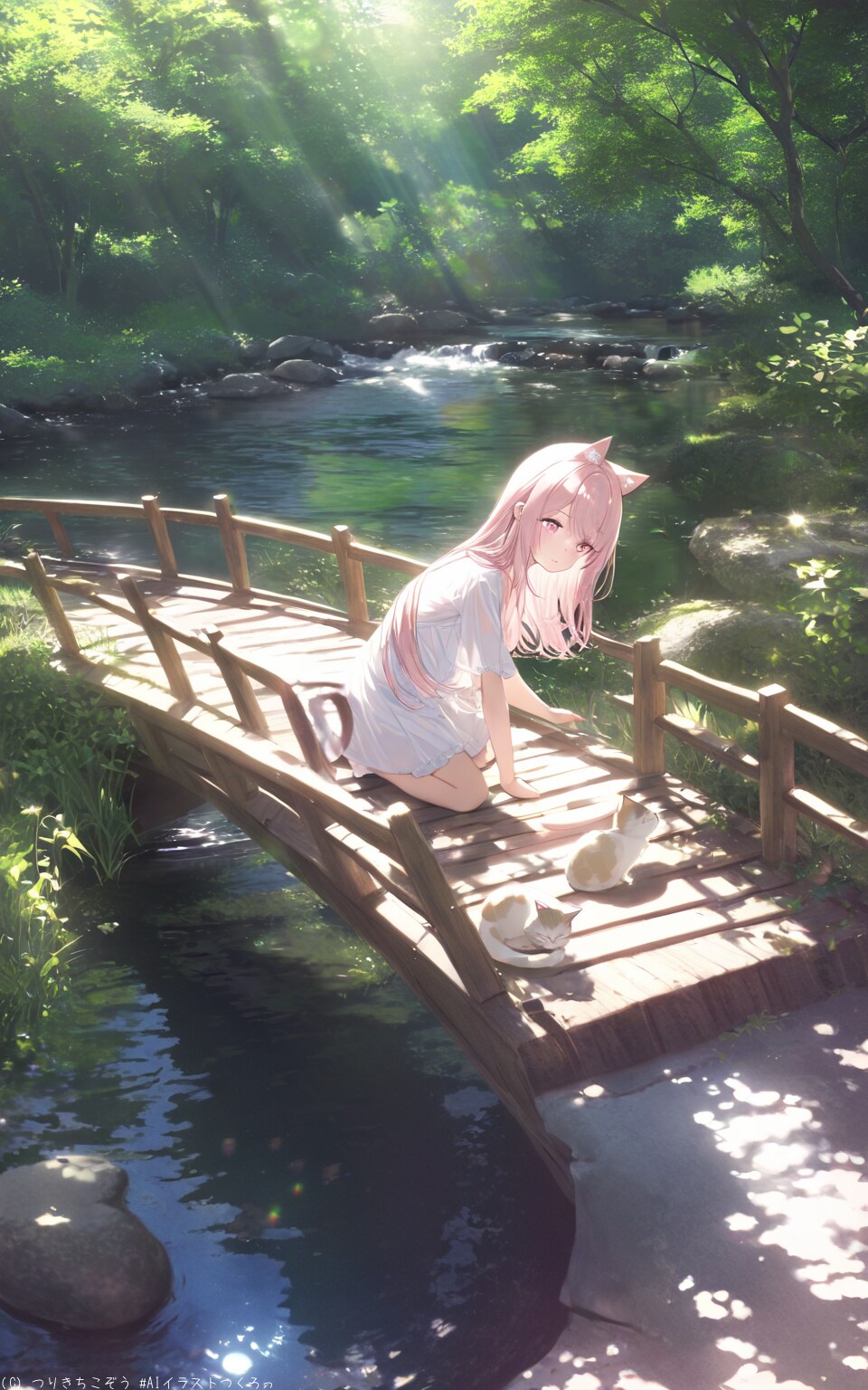 猫耳少女と川のせせらぎ