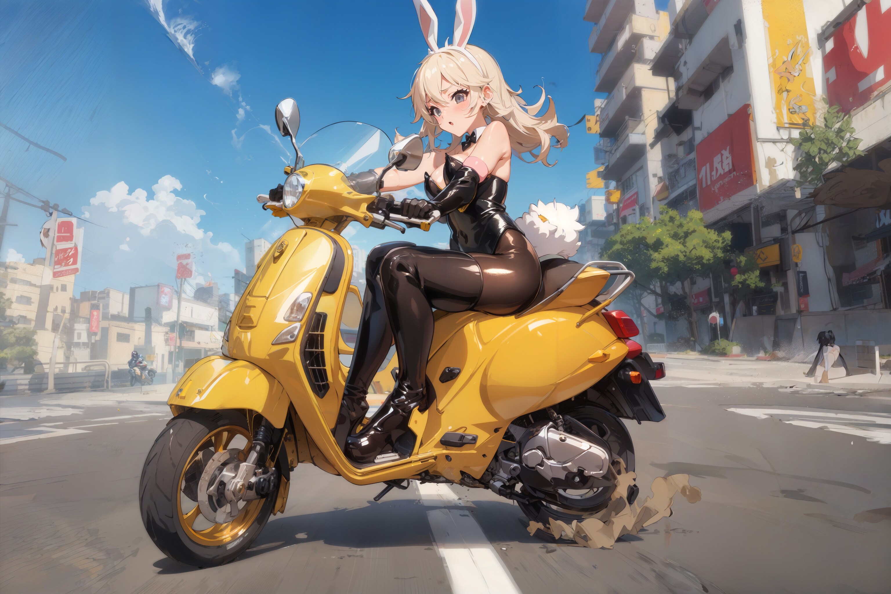 スクーターとバニーガール