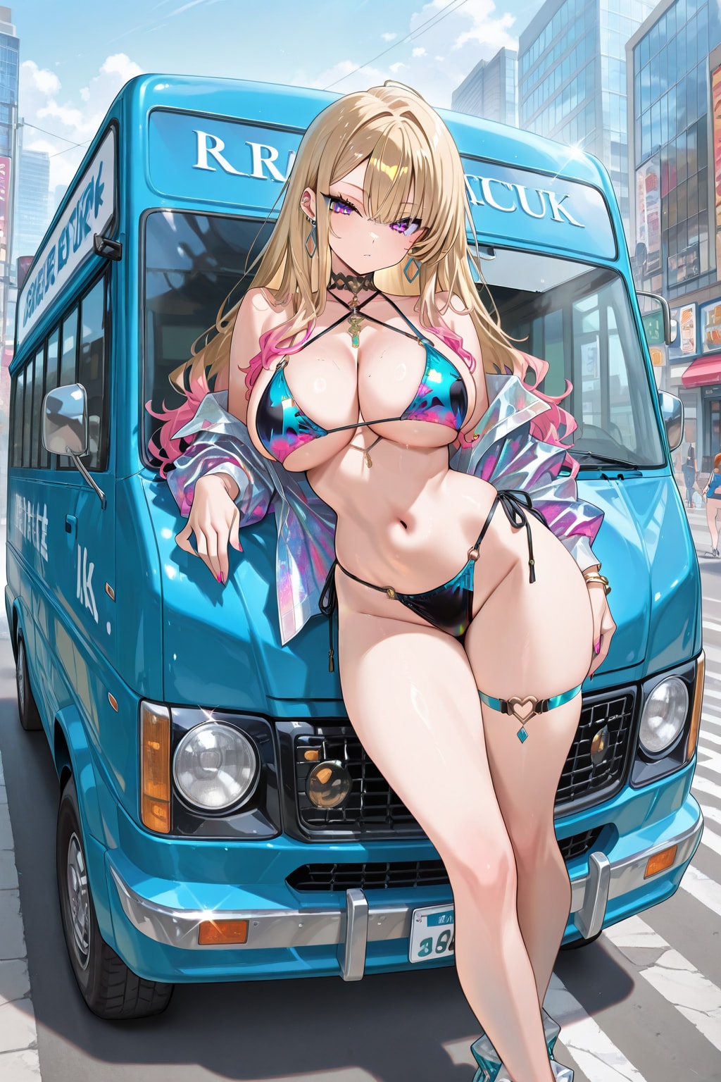 街中で水着撮影
