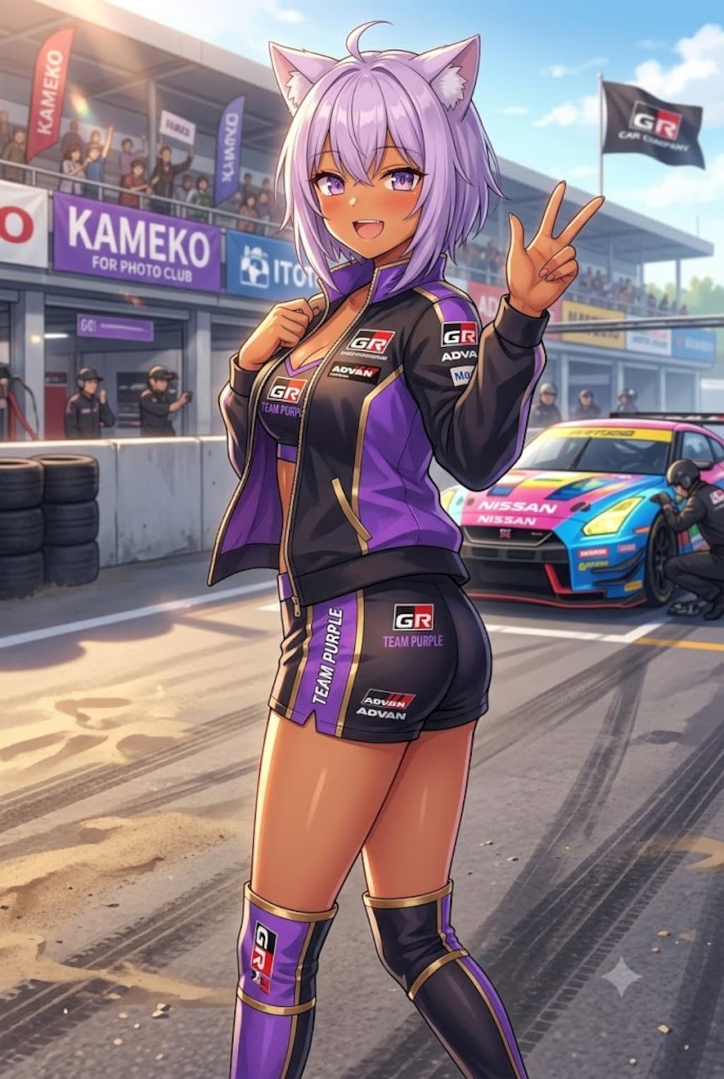 カメコに応じるレースアンバサダーのシス