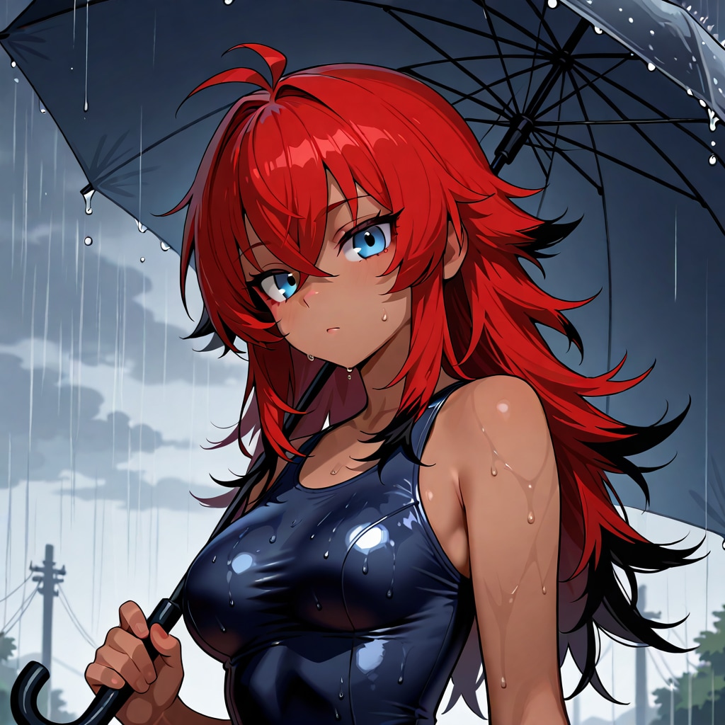 二人は、出会う、雨の中、、、スク水で。黒メッシュさんVer