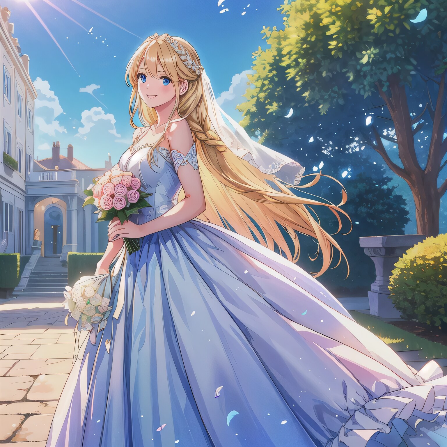 金髪ロングでウェディングドレスの少女９ | の人気AIイラスト・グラビア