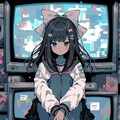 不気味なテレビと黒髪女子 2枚目