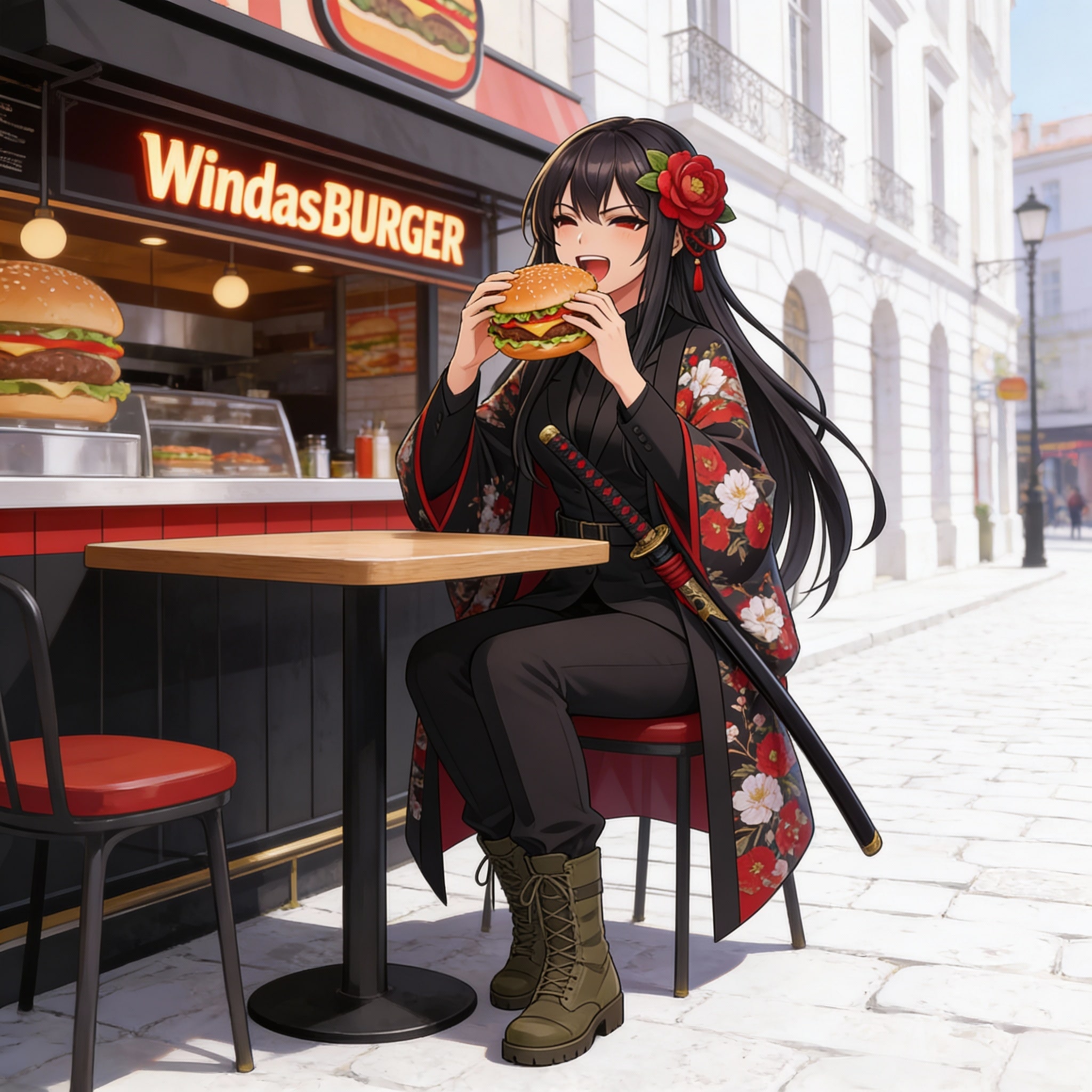 バーガーとツバキ | の人気AIイラスト・グラビア