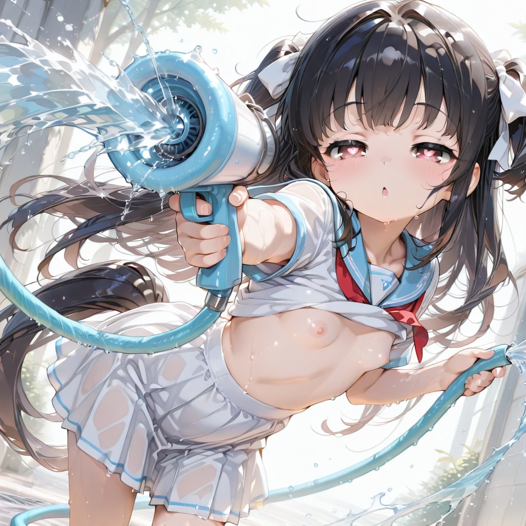 プール掃除からの水のかけ合い