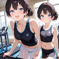 ジムでランニングマシンをする小さな女の子 2枚目
