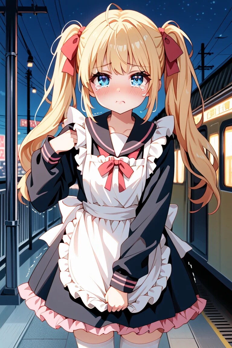 夜の駅で涙目メイド金髪ツインテ莉奈「…お、おかえりなさい…///」♡🌙
