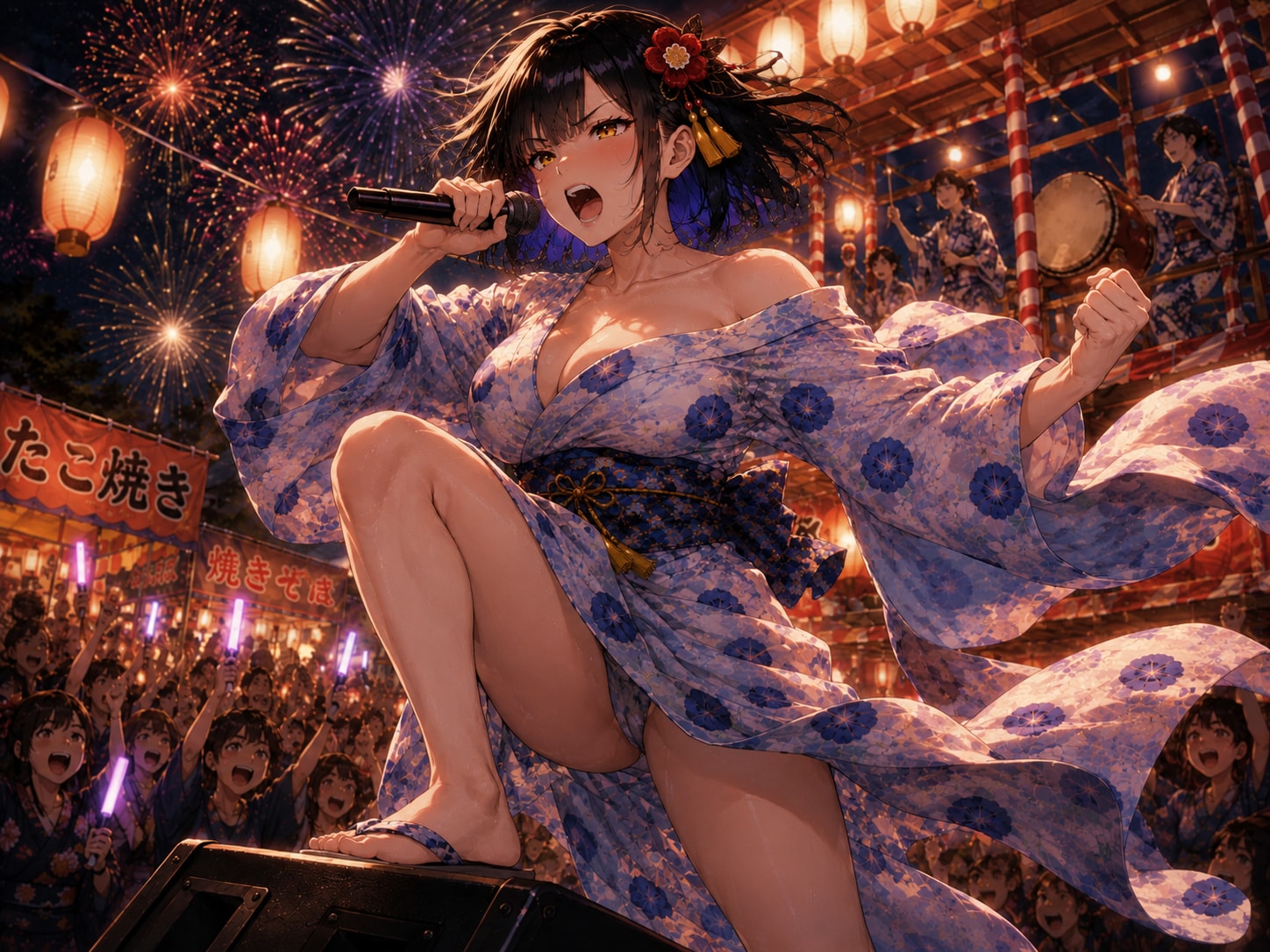 夏祭りライブの歌姫と花火1
